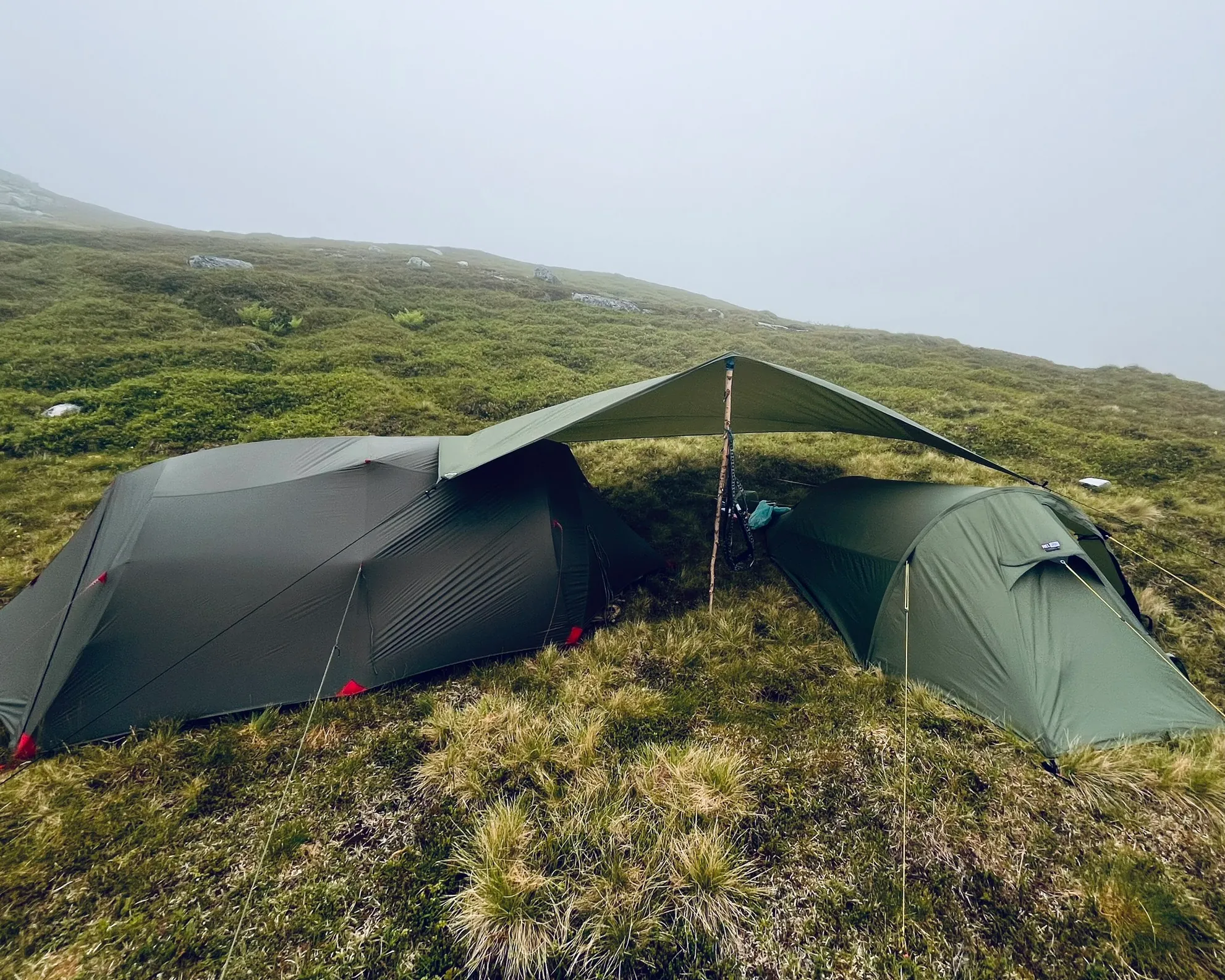 A simple tarp setup makes rainy days better