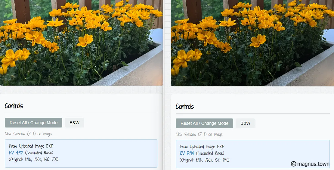 Comparing the exposure from the two images