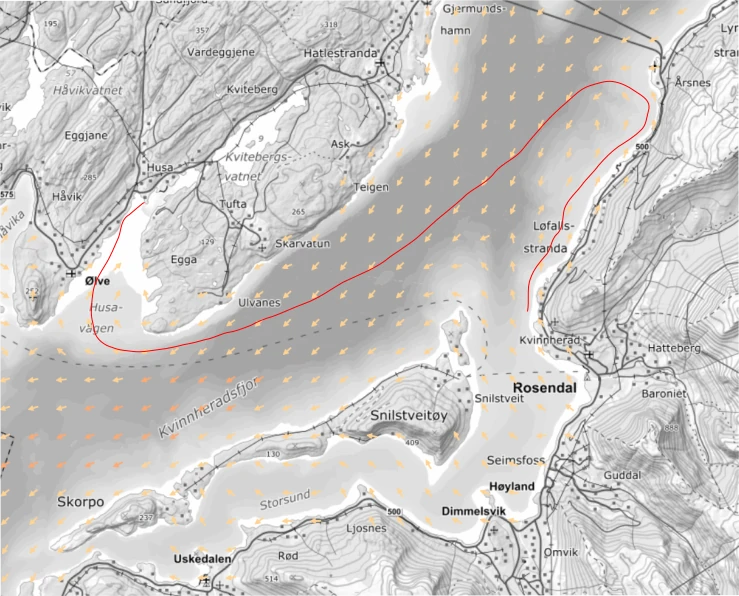 Institute of Marine Research (IMR) and Norwegian Mapping Authority / Geonorge (CC BY 4.0). Layer: NorKyst – Average surface current speed and direction